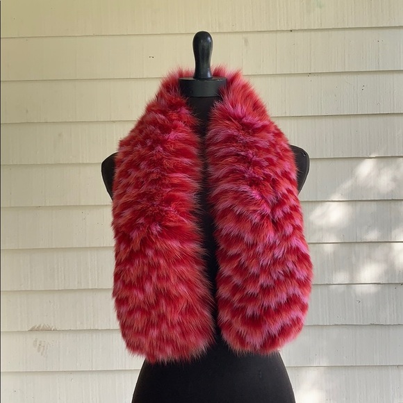 Rare Vintage David Goodman Red/Pink Real Fur Stole - Picture 2 of 4